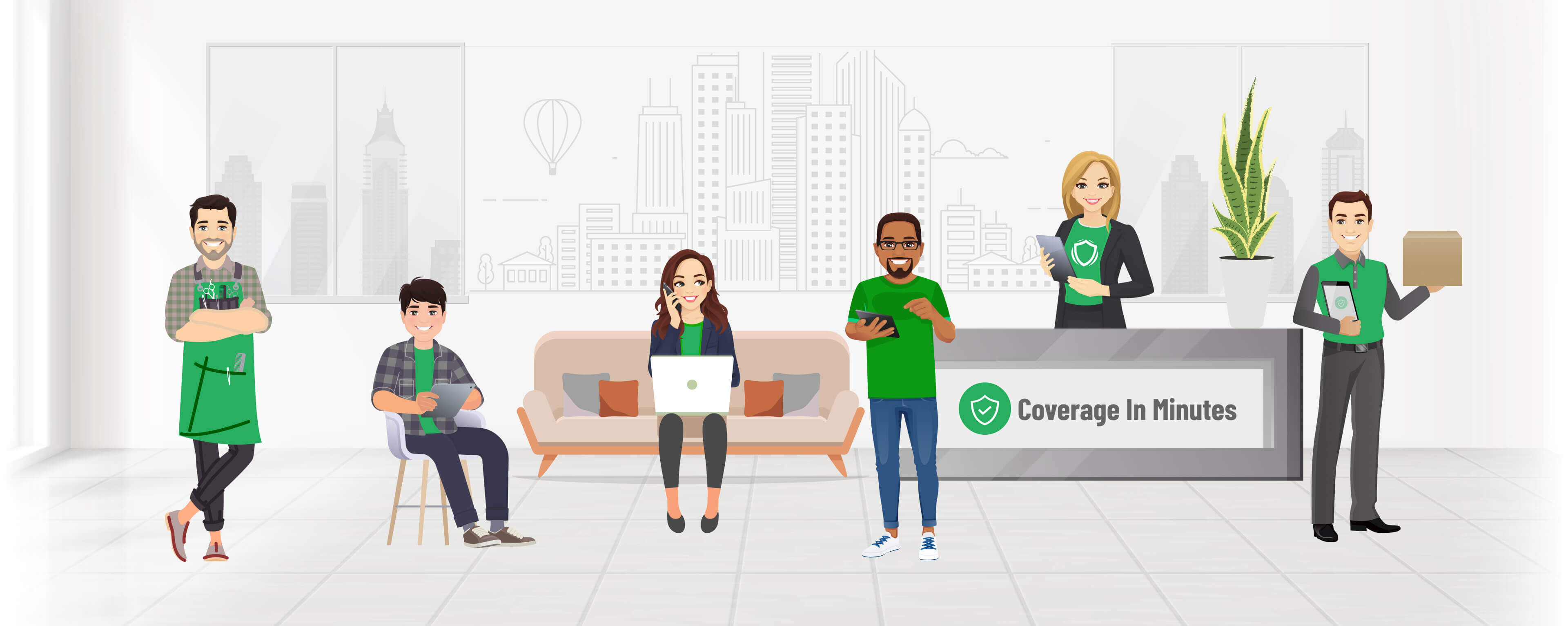 Illustration of people in office space